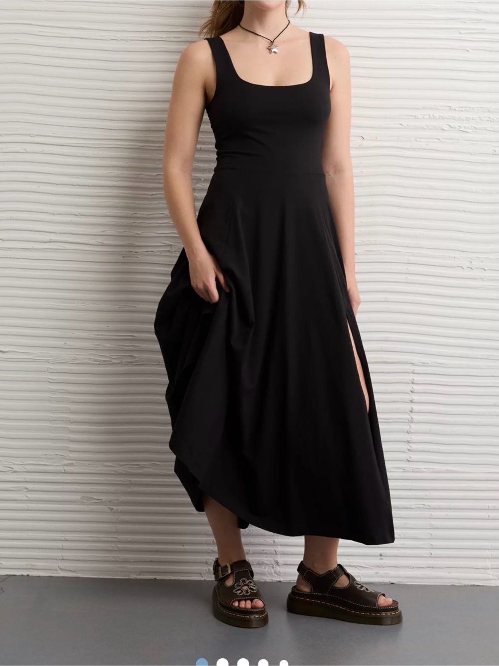 American Eagle Outfitters Black Sleeveless Midi Dress with Side Slit